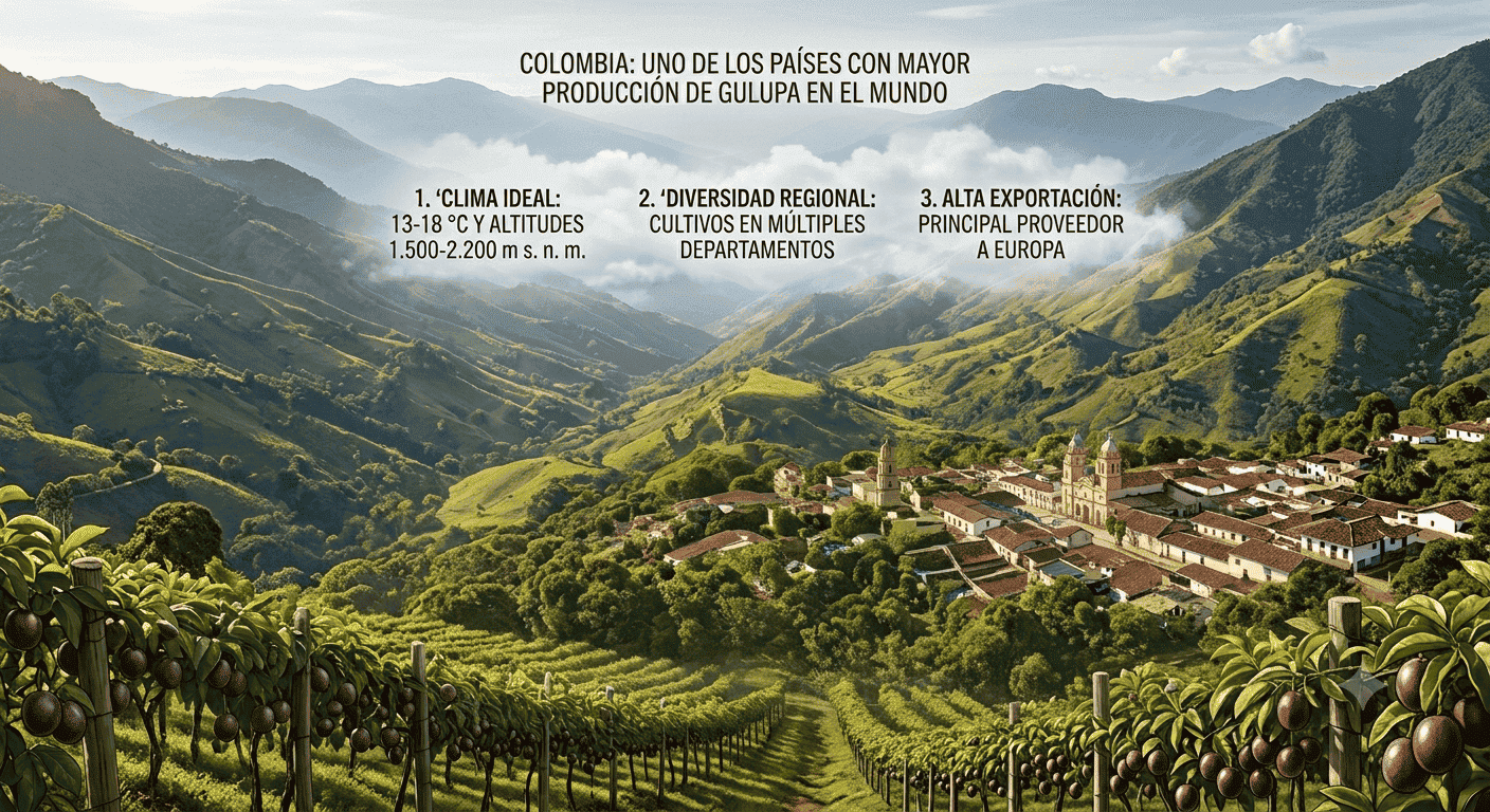Paisaje de Colombia con cultivo de gulupa