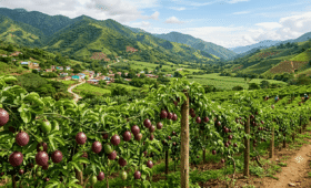 Paisaje de colombia con un cultivo de gulupa