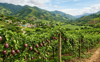 Paisaje de colombia con un cultivo de gulupa