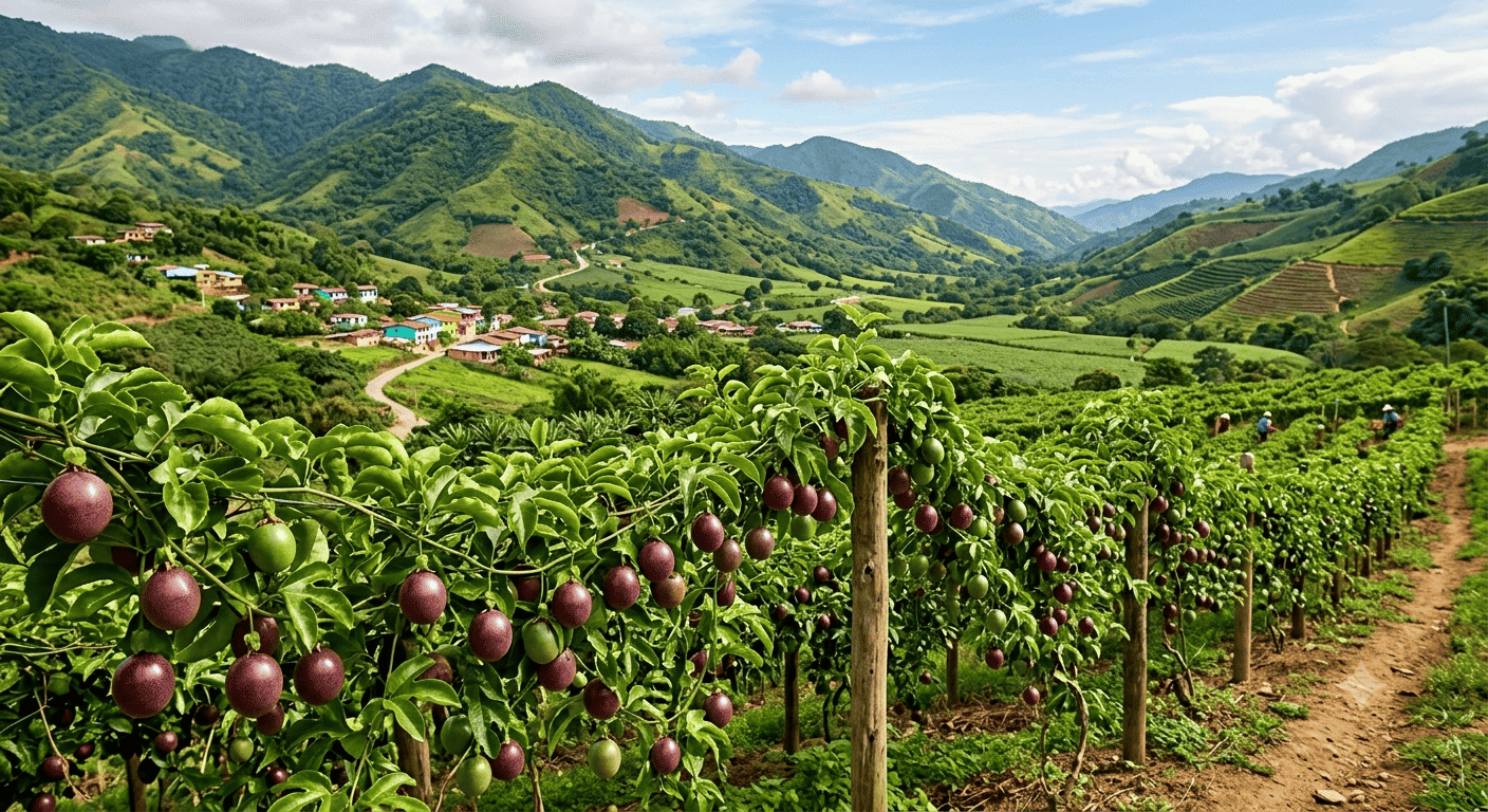Paisaje de colombia con un cultivo de gulupa