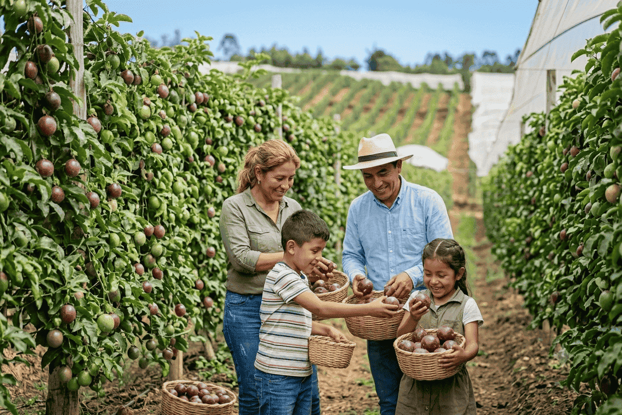 Cómo trabajamos en Prosagro Export con agrónomos y productores de gulupa en Colombia 5 familia de prosagro cultivando gulupa en una finca