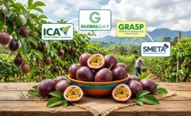 Foto de gulupa en un cultivo con las 4 certificaciones para exportación