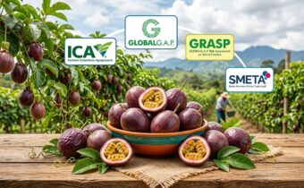 Foto de gulupa en un cultivo con las 4 certificaciones para exportación